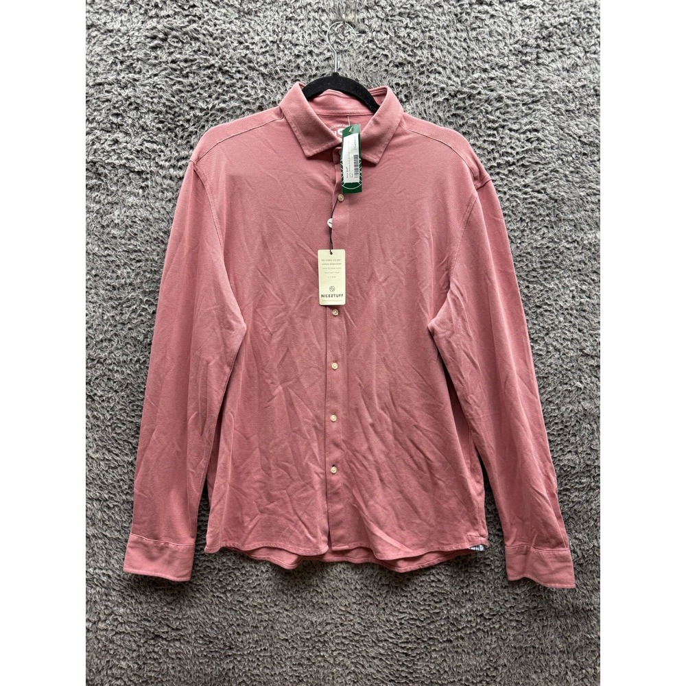 NWT Nice Stuff Clothing Long‎ Sleeve Knit Button Down Shirt Red Mens Size L